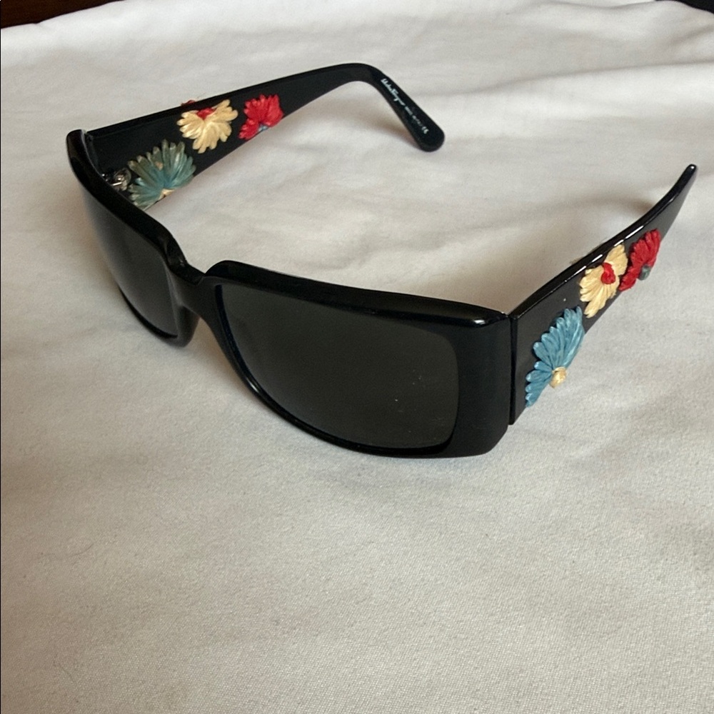 Salvatore Ferragamo Black Sunglasses with Floral Accents